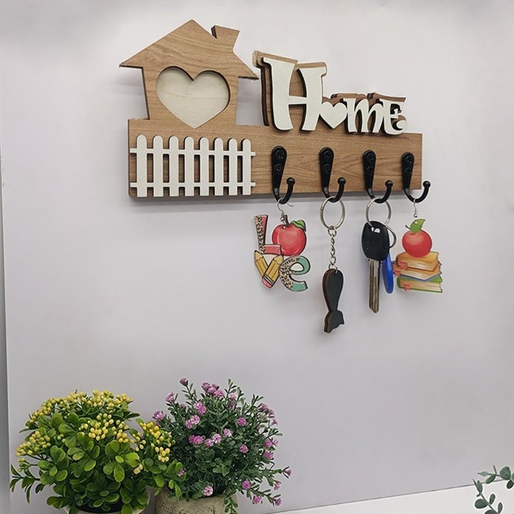 Rustic Wooden Key Hook 4 Hooks Wall Storage Rack Entryway Decoration Wall Hooks Office