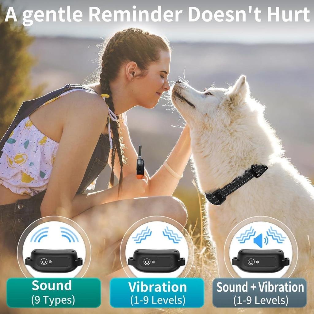 Ошейник для дрессировки собак No Shock 3300 футов с дистанционным управлением, вибрирующий, 9 тонов, сильная вибрация, IPX7, водонепроницаемый, перезаряжаемый, останавливающий лай