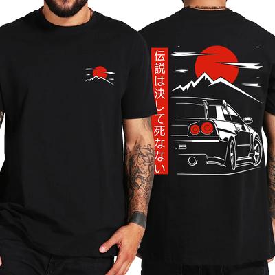 Футболки в японском стиле JDM Culture GTR R34 Racing для мужчин с принтом на спине, уличная одежда оригинального дизайна, оверсайз, 100% хлопок