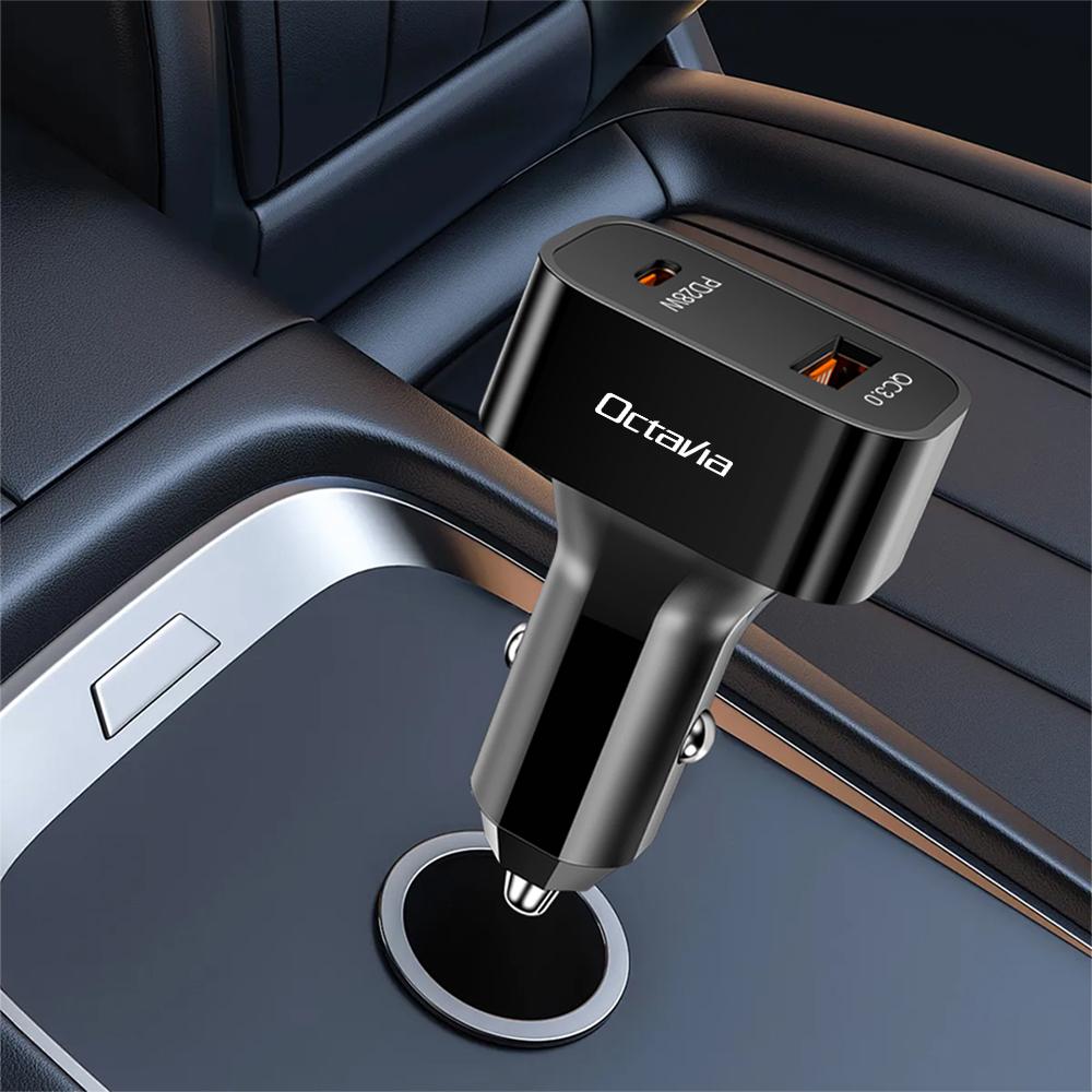 ZUKJ6 Car Charger PD 25W QC3.0 Dual USB Power Adapter Phone Charger For Skoda S Octavia A5 3 2 Mk3 Fabia 2 Superb 2 Kamiq Kodiaq VRS