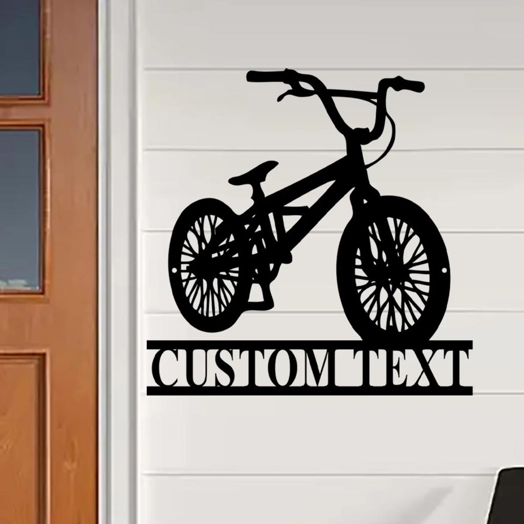 Металлическая настенная art-композиция с BMX-велосипедом, Персонализированная табличка с именем гонщика BMX, Декор для дома, Подарок для BMX-байкера