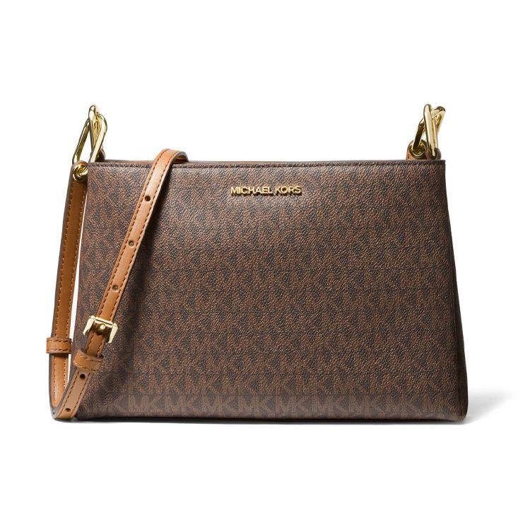 Michael Kors Mk Trisha Series Classic Monogram Print Canvas Crossbody Bag Medium Women bags Dark-Brown 35H1G9TC8B-BROWN