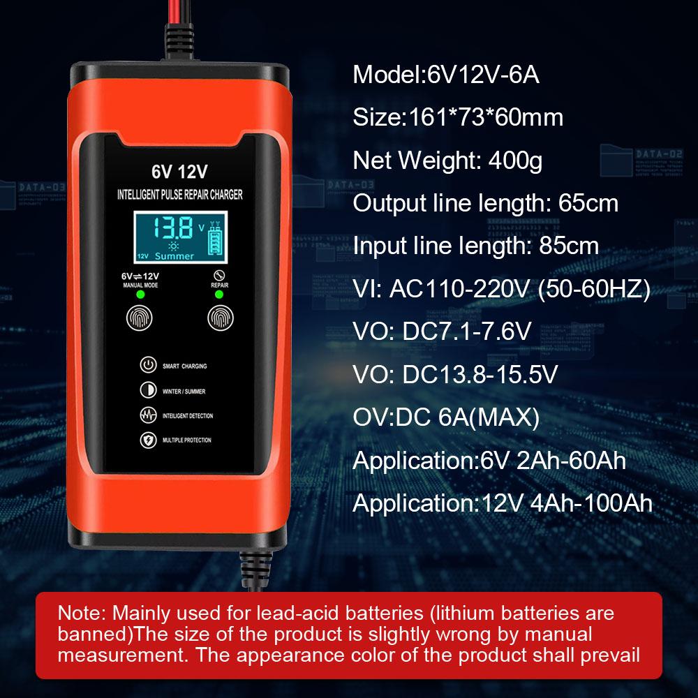 12V 6A RV Supplies Lead Acid Batteries Chargers Storage Cell Maintance Digital Smart Pulse Repair Boat Car Battery Charger 90W