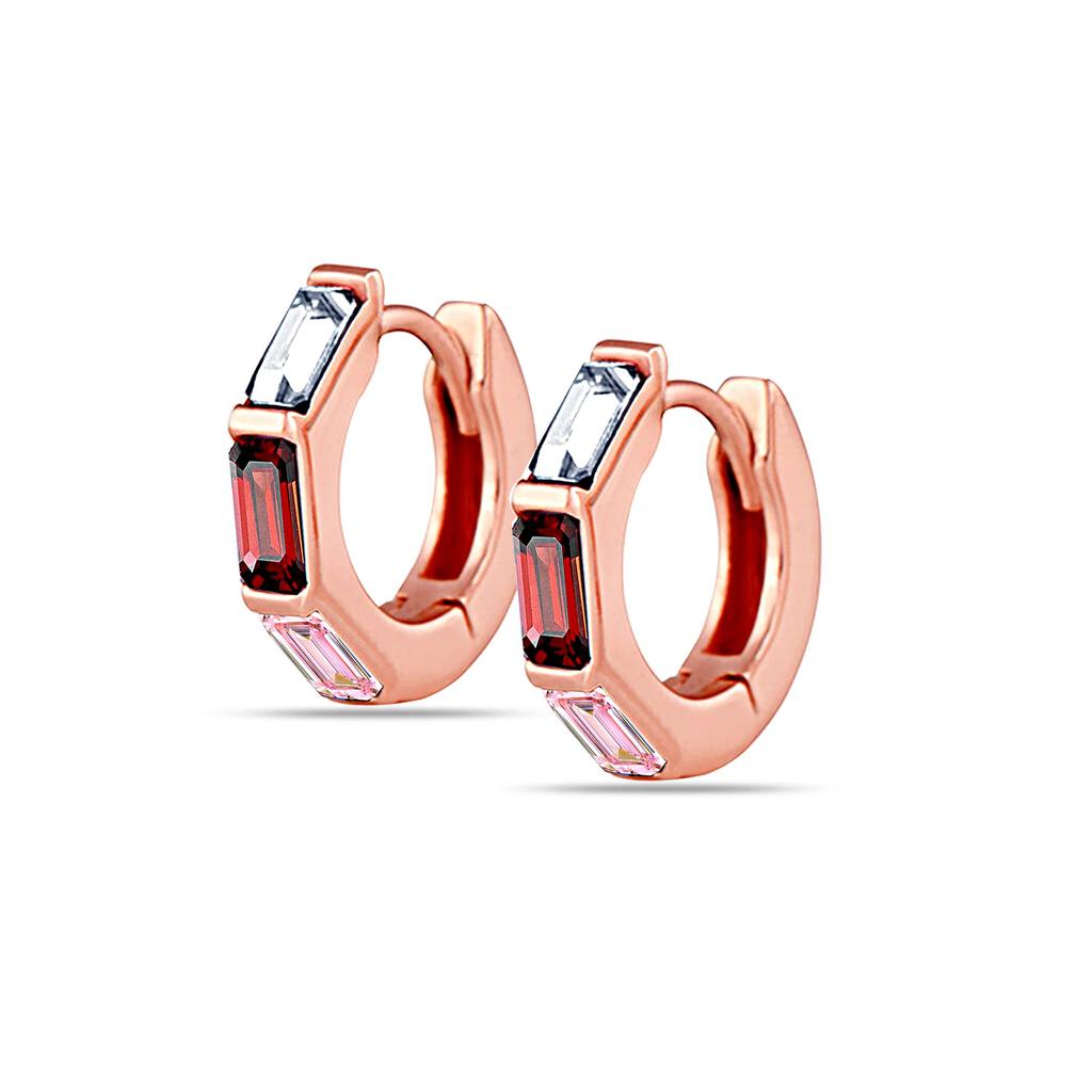 925 Sterling Silver Jewelry Small Rose Gold-Plated Zirconia Rainbow Tiny Huggie Hoop Earrings for Women Teen