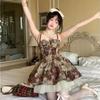 Vintage Kawaii Slip Dress Women Mori Girl Lolita Cute Bear Print Spaghetti Strap Short Dresses Fashion New In