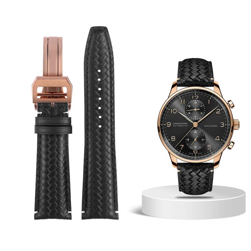 Высококачественный плетеный ремешок для часов из коровьей кожи для IWC IW344205 IW371614 IW500713 PORTUGIESER Portofino Синий мягкий кожаный ремешок для часов 22 мм