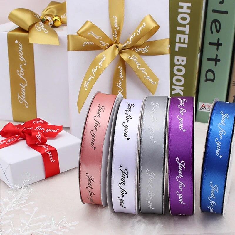 25mm*50yards Printed "just for You" Polyester Ribbons for Wedding Christmas Party Decorations DIY Bow Craft Ribbons