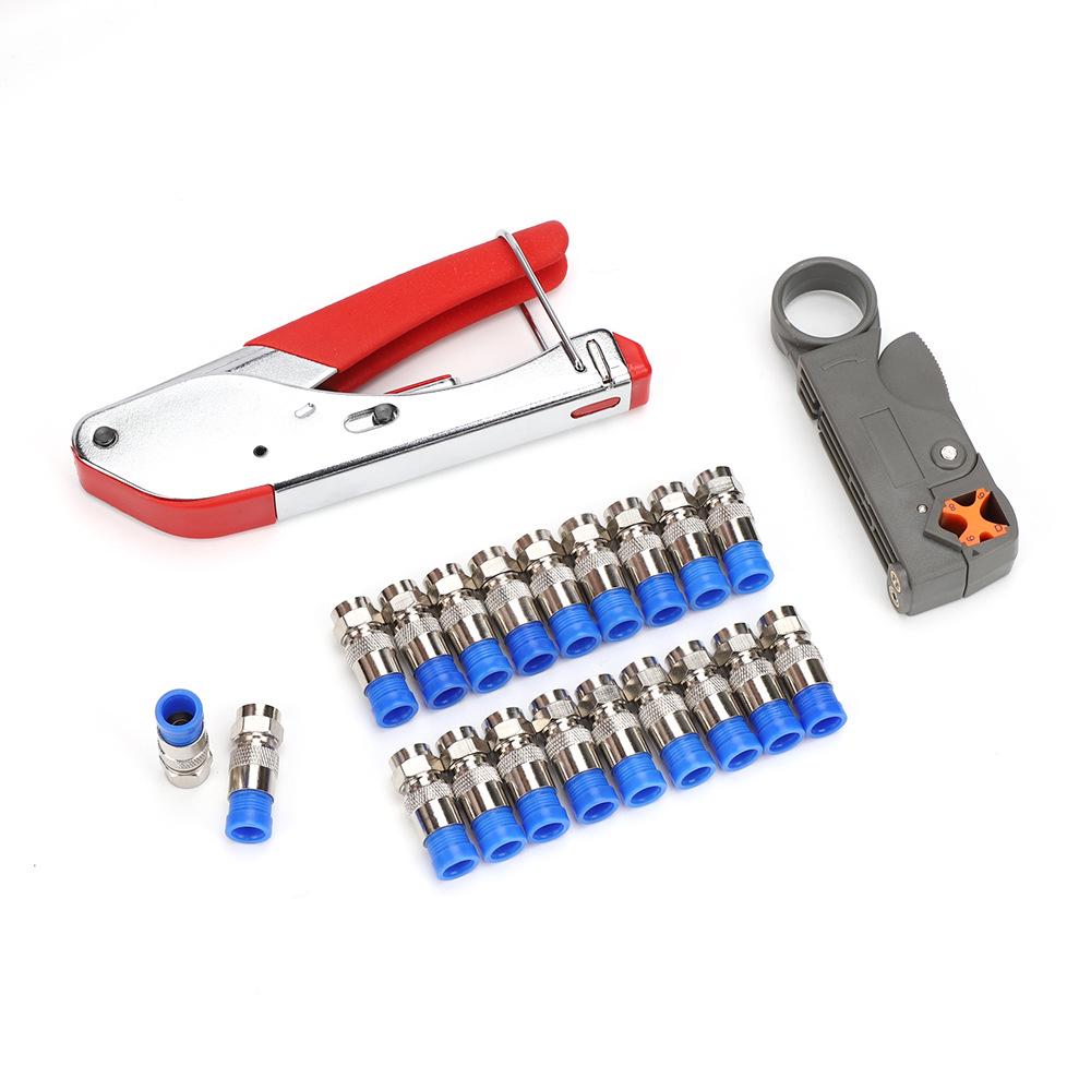 Coaxial Crimping Pliers Set: RG59/6 Cable Crimper, F-Head Crimper, Wire Stripper Tool.