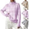 Women's Knitwear Bottom Shirt Clashing Plaid Turtleneck Sweater Top