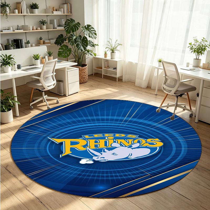 Круглый ковер из кристаллического велюра с принтом Leeds Rhinos, мягкий, нескользящий, для спальни, праздничный подарок