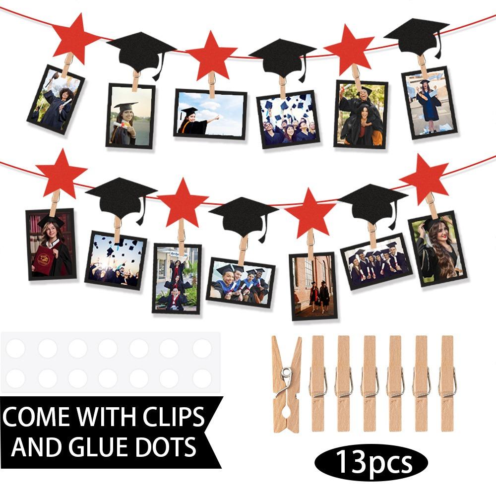Black Gold Graduation Photo Banner Celebrate Picture Banner Graduation Hanging Decor  Classmates