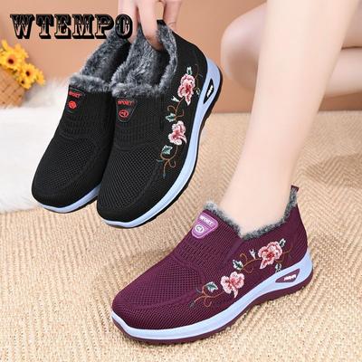 Зимняя женская обувь из ткани, утолщенный бархат для тепла и противоскользящая хлопковая обувь, тканевая спортивная обувь, туфли на одну ногу