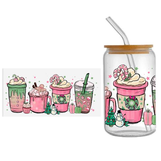 Наклейка на чашку Рождественская елка Санта-Клаус Водонепроницаемая самоклеящаяся Отличная липкость Противоскользящая прозрачная печать Кофейная чашка УФ DTF наклейка