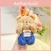 Cream Bear Adorable Plush Keychain With Denim Overalls Perfect Gift Kids For