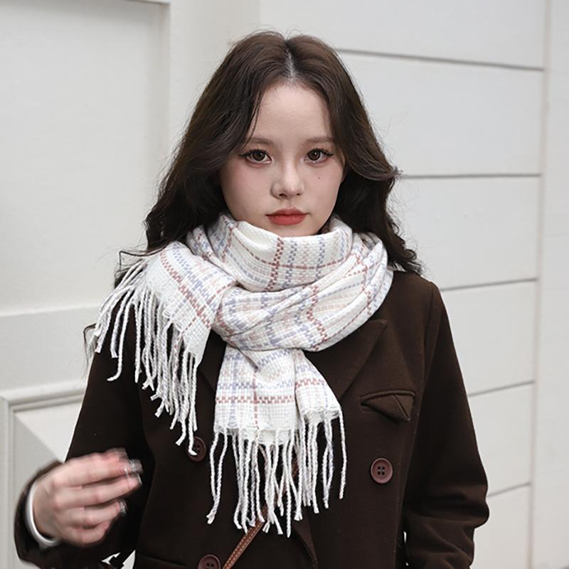 Advanced Autumn and Winter Imitation Cashmere Plaid Scarf Women's Winter New Versatile Student Warm Scarf