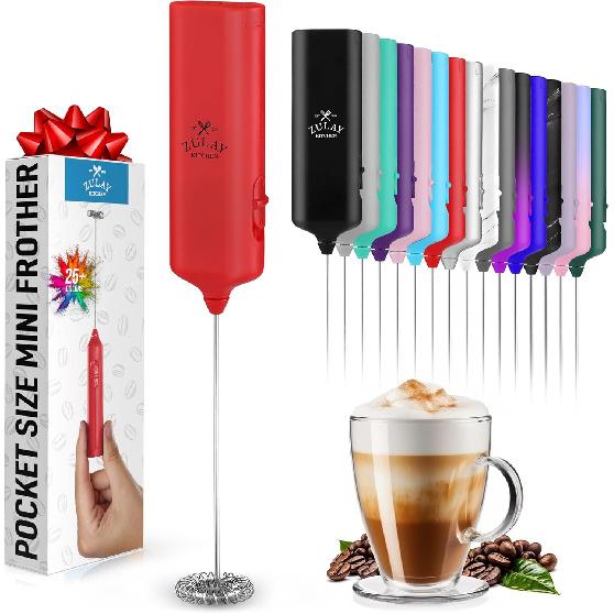 Mini & Mighty Milk Frother Wand – Powerful Handheld Coffee Frother, Battery Operated Drink Mixer – Compact Pocket Size – Detachable Whisk for