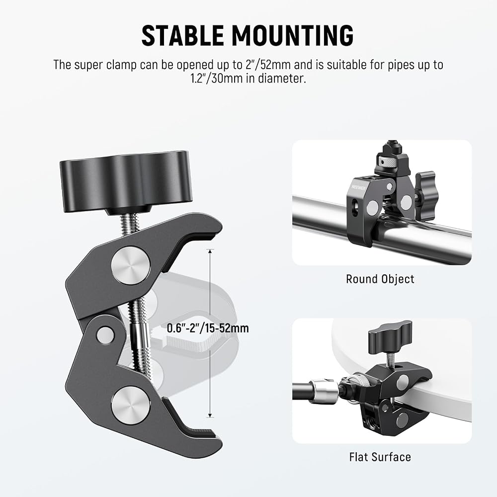 NEEWER 28cm Magic Arm Clamp Mount Articulated Arm Camera Monitor Mount Super Clamp/1/4" & 3/8" ARRI Positioning Pins and Holes for DSLR/Action Camera/
