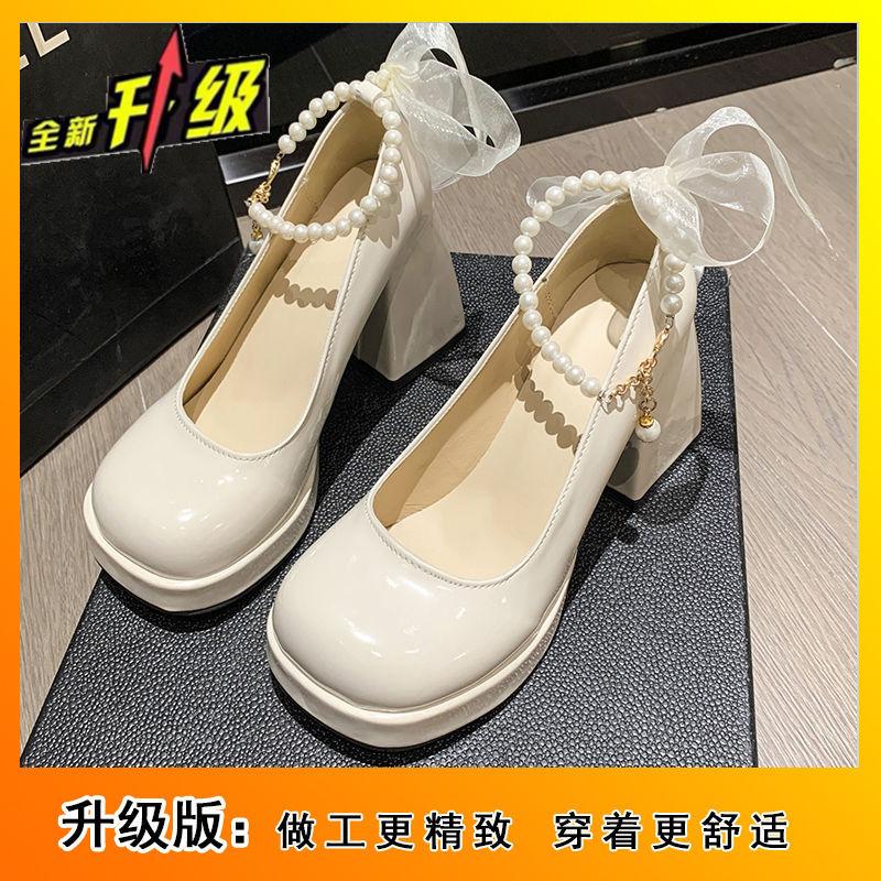 Coarse Heel Pearl Mary Jane Shoes Spring 2025 New High Heel Temperament Single Shoes