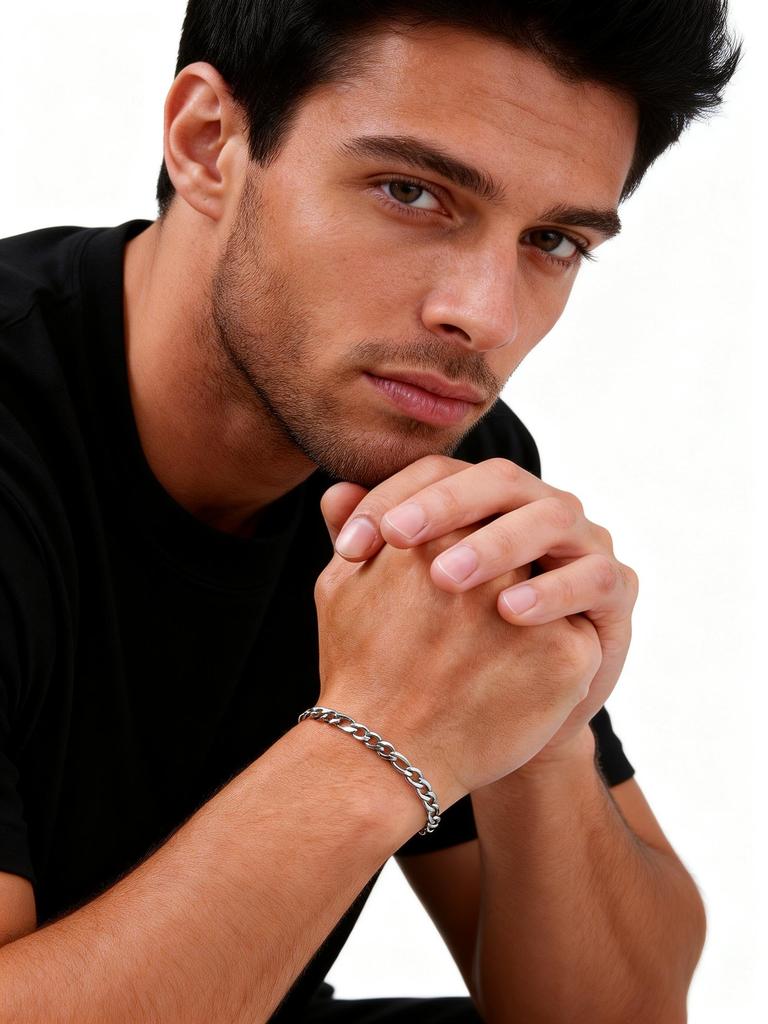 Men's Figaro Chain Bracelets,5.5mm Width Stainless Steel NK Chain Wristband,Hiphop Punk Jewelry Gift for Him