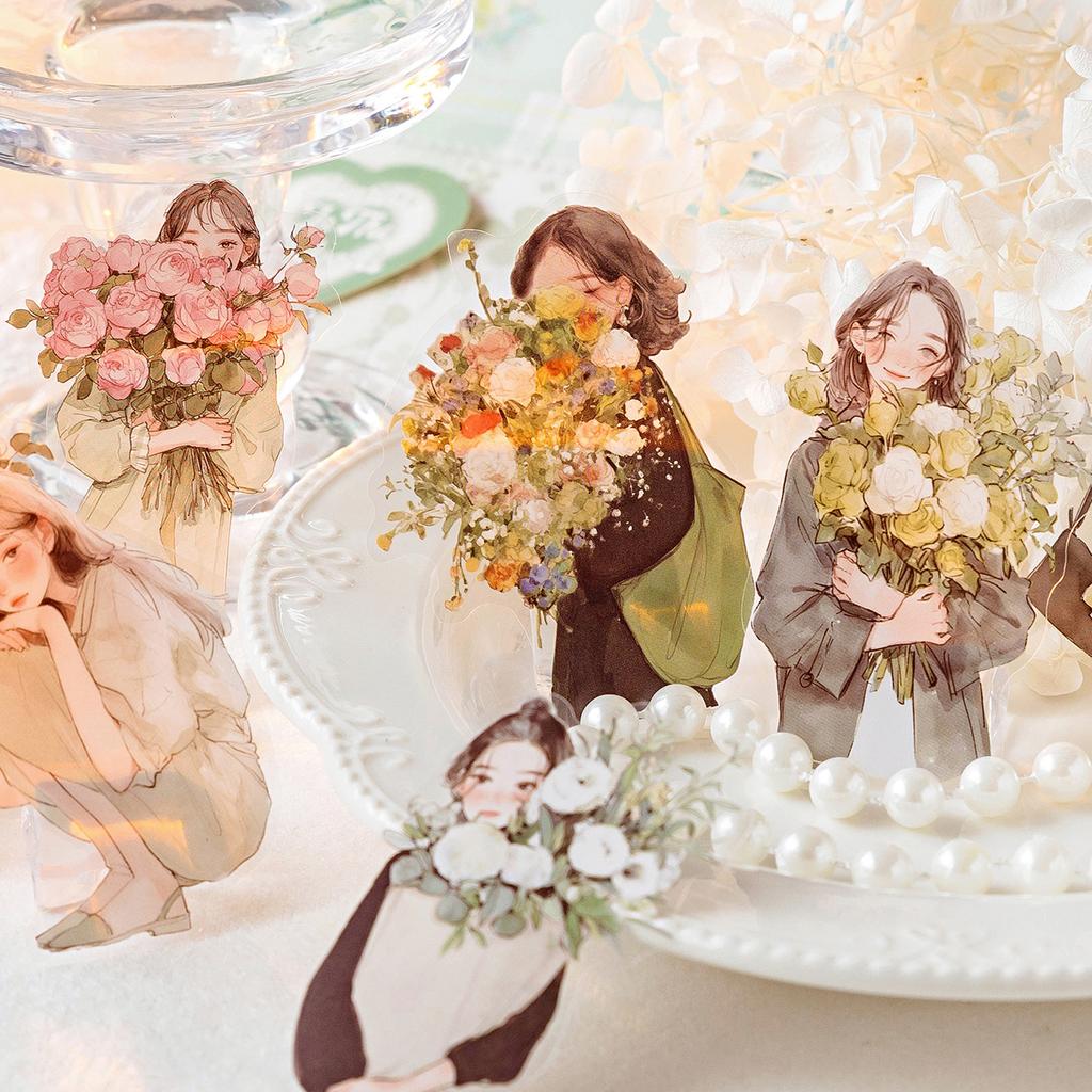 30Pcs/bag Sticker Bag Flower Girl Series Retro Exquisite Stickers Scrapbook Decoration Photo Frame Phone Case Water Cup DIY