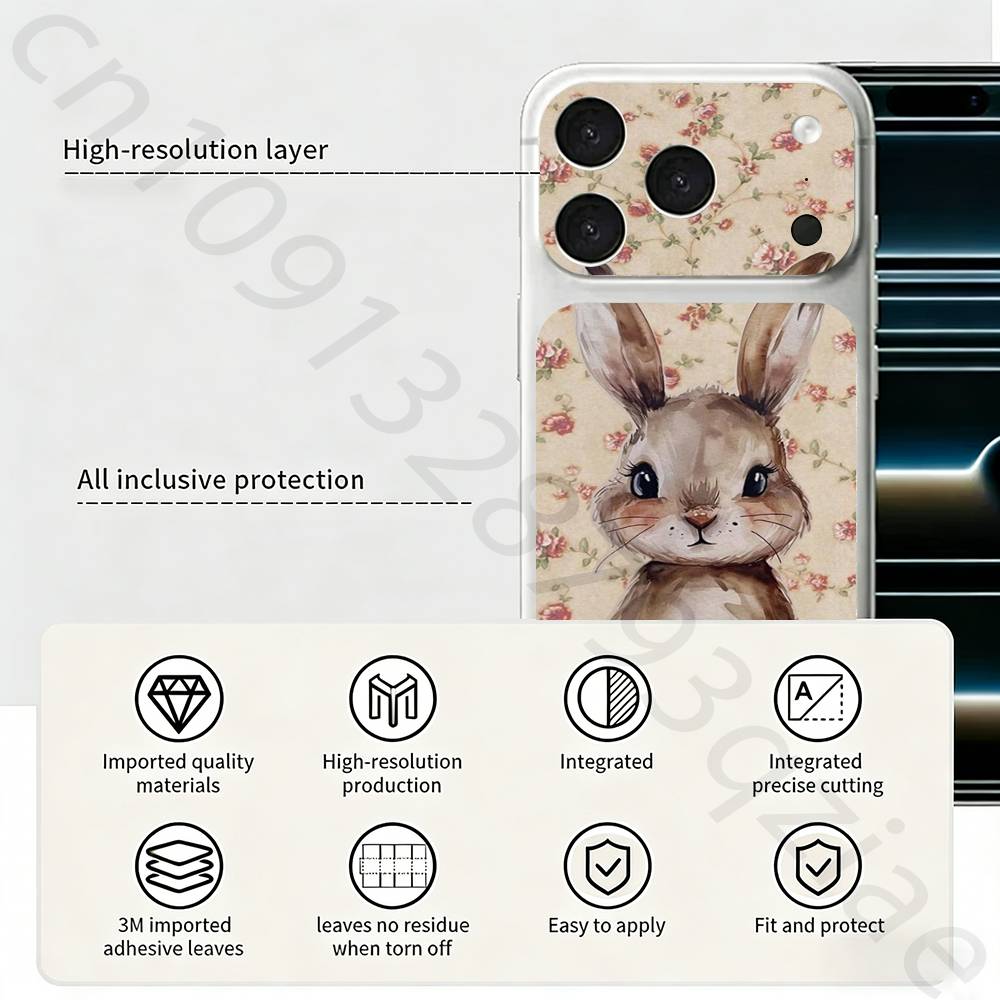 Милый мультяшный кролик НАКЛЕЙКА-ОБЕРТКА Skin Wrap для iPhone 17 Pro/Pro max Защитная пленка для задней панели, рамки, камеры