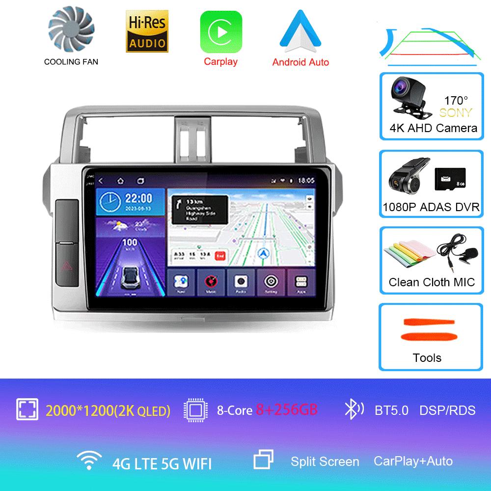 Для Toyota Land Cruiser Prado 150 2013 2014 - 2017 Автомобильное радио Android 14 Навигация Мультимедийный проигрыватель GPS WiFi+4G Видео Carplay
