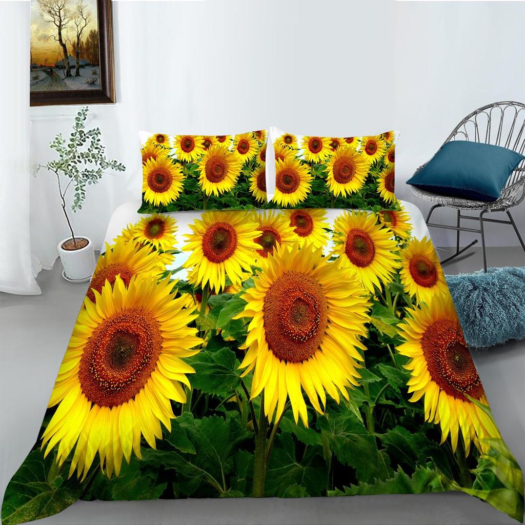 Luxury Home Bedding Flowers Theme Quilt Cover Pillow Cover Bedding Set Duvet Cover Full Size Single/Double Bed Home Decoration