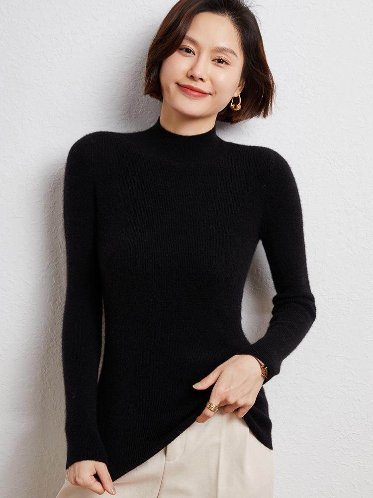 Women's Striped Slim-Fit Cashmere Sweater - High-Neck, Long Sleeve, Autumn/Winter Knitwear
