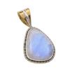Natural Rainbow Moonstone Gemstone 925 Solid Silver Two Tone Pendant 1.25" z3r33