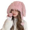 Зимняя утолщенная белая плюшевая шапка с мультяшными кроличьими ушками, женская, для уменьшения возраста, милая и симпатичная, с защитой ушей, теплая шапка-пуловер