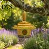 Waterproof Bird House for Patio Thatched Hut House, Decorative Resin Weatherproof Habitat Porch Hanging Shelter Outdoor Garden Backyard Decor Wildlife