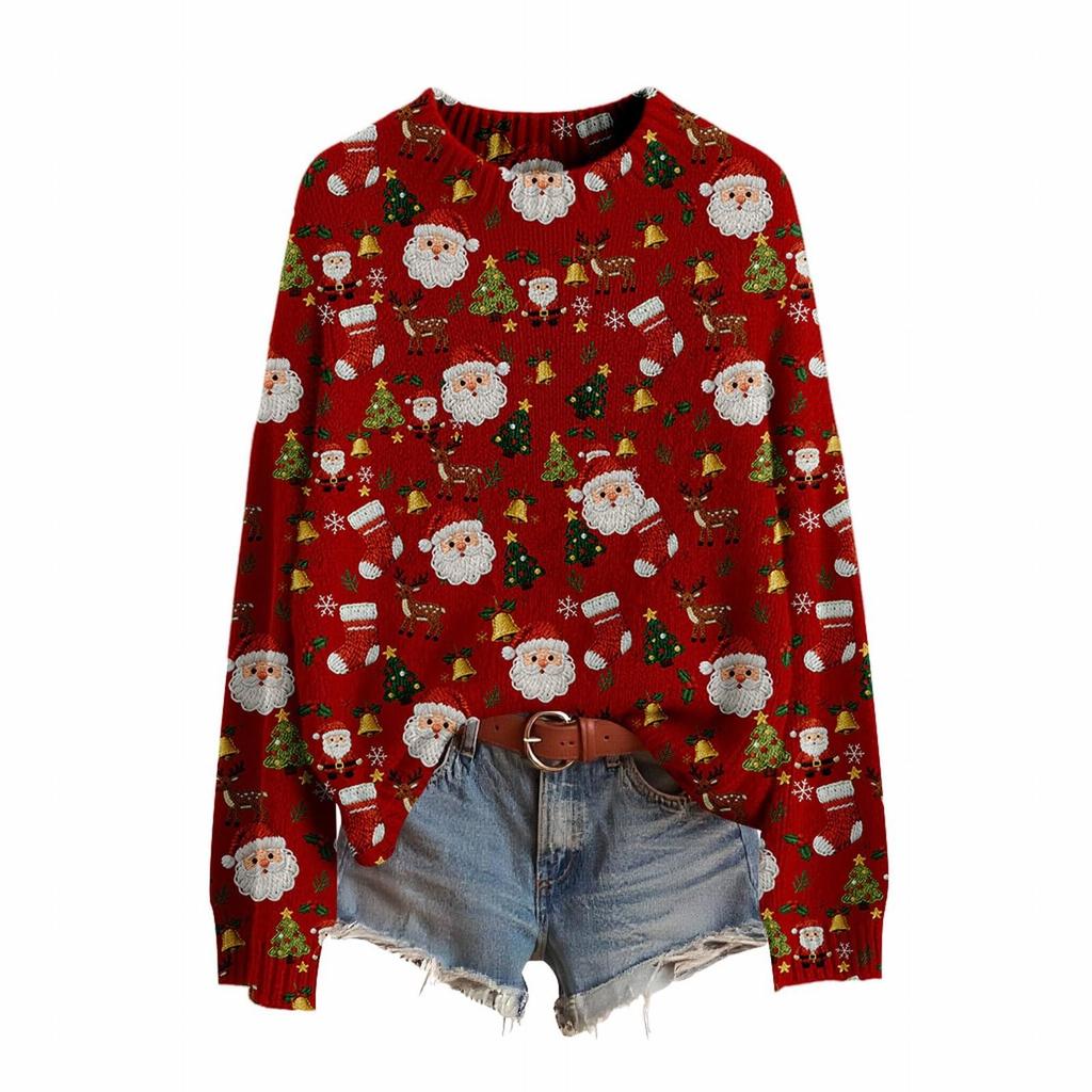 Women's Fashion Christmas Print Stylish Elegant Long Sleeve Top
