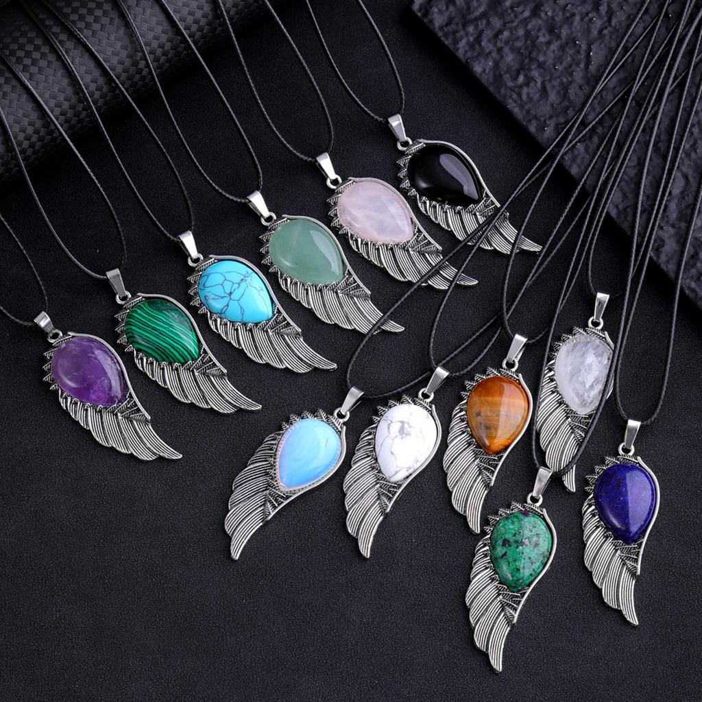 1 шт. Подвеска Крылья ангела Кристальное ожерелье Ретро Одно крыло Исцеление Украшение для дома Натуральный камень Кристалл Камень Подарок