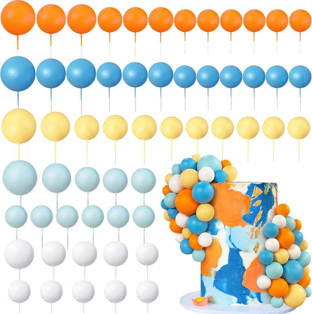 56 PCS Ball Cake Picks Colorful Ball Shaped Cake Topper Pearl Balls Cupcake Cake Insert Topper for Wedding Birthday Party