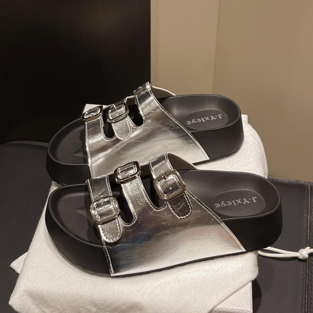 Шлепанцы на толстой подошве женские для улицы 2025 лето новая мода кэжуал ретро пряжка кэжуал однословные крутые шлепанцы