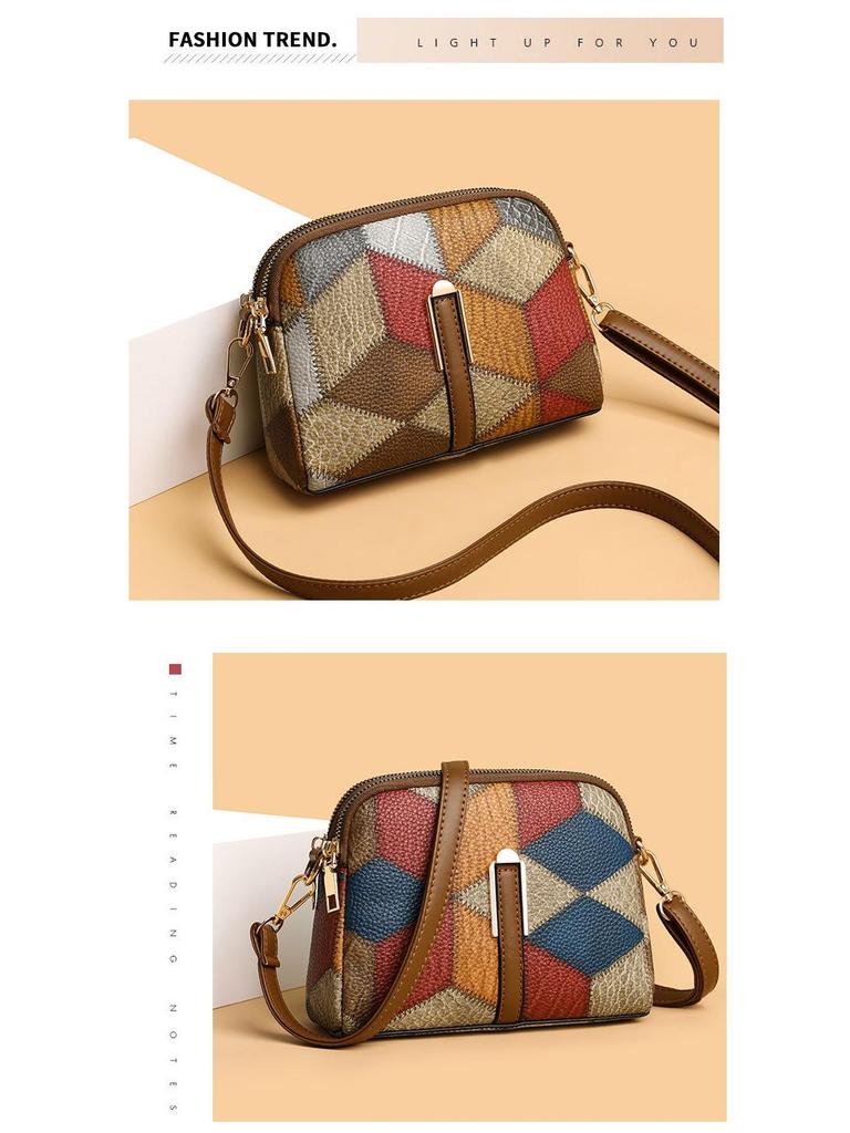 Этнический стиль колор-блок пэчворк двойная молния сумка кроссбоди