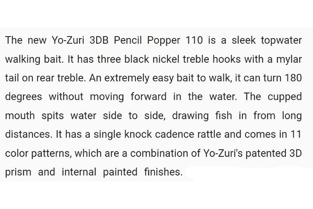 Yo Zuri Duel 3DB Pencil Popper 110F Floating Lure R1444-GSSH (1199)