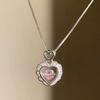 Women Necklace Pink Rhinestone Heart Pendant Adjustable Length Clavicle Necklace Valentines Day Anniversary Gift Wedding