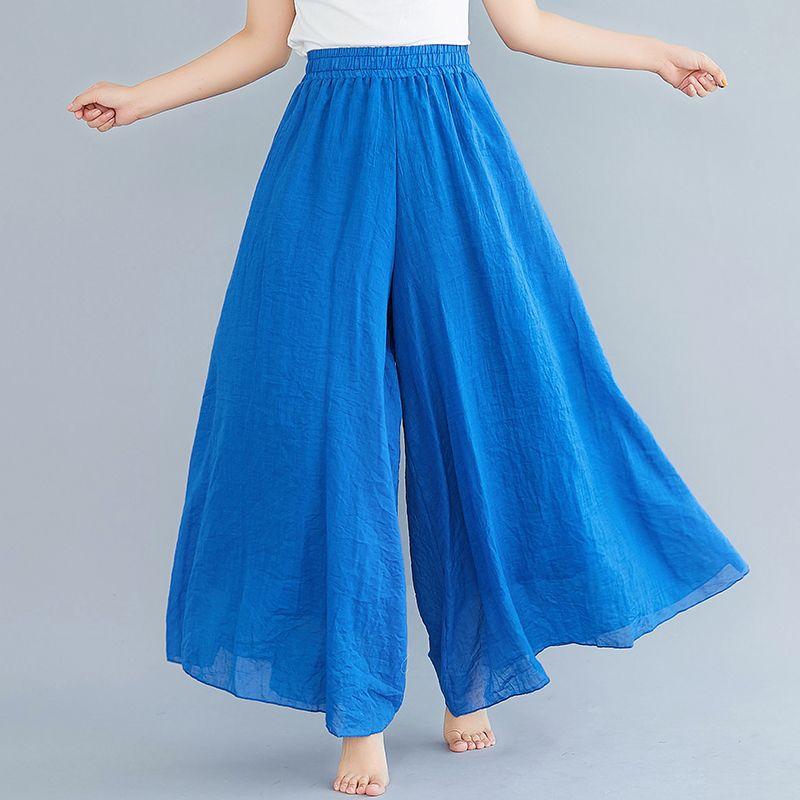 Artistic Cotton Wide Leg Pants for Women's Summer Loose and Casual Solid Color Big Swing High Waist Retro Yoga Pants Skirt