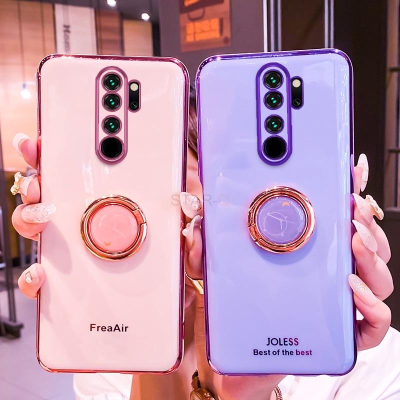 Роскошный зеркальный чехол с кольцом-держателем для Xiaomi Redmi Note 8 Pro Note8 T 8t 8pro 9 9T K40 K30, мягкая силиконовая задняя крышка с покрытием-подставкой