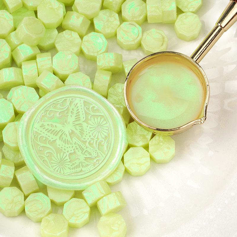 Pearlescent Iridescent Sealing Wax Stamp Set with Octagonal Wax Granules