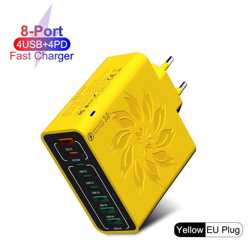 GaN Fast Charging 8USB Type C Charger EU KR PD 3.0 Quick Charge Wall For Phone Adapter For iPhone 16 15 Xiaomi Samsung