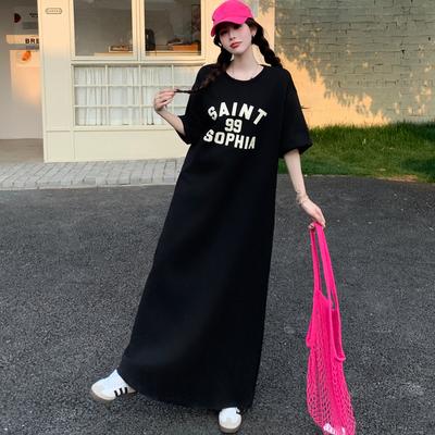 Женское платье 2025 размера плюс Летнее винтажное платье Базовое длинное повседневное свободное платье с принтом букв Макси