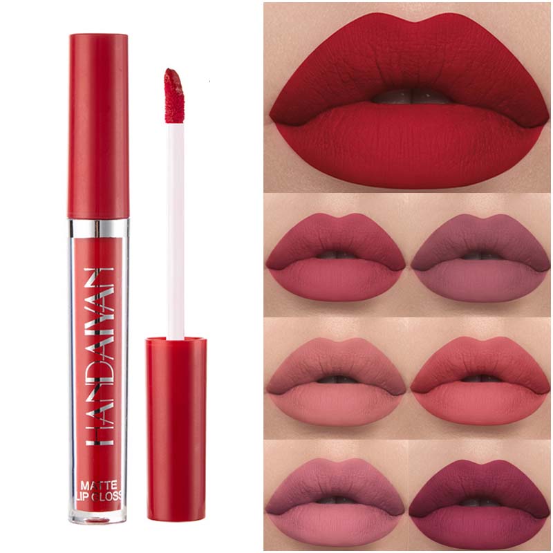 HANDAIYAN Sexy Red Lip Tint Matte Liquid Lipstick Waterproof Easy To Color 12 Matte Bare Pink Lipstick for Girls Makeup Cosmetic