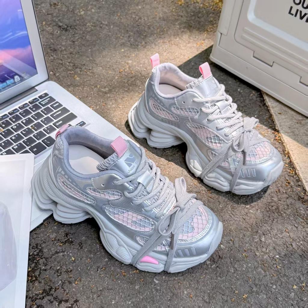 Сетчатая обувь новая модная повседневная спортивная обувь трендовая женская обувь толстая подошва сочетание цветов полая дышащая летняя