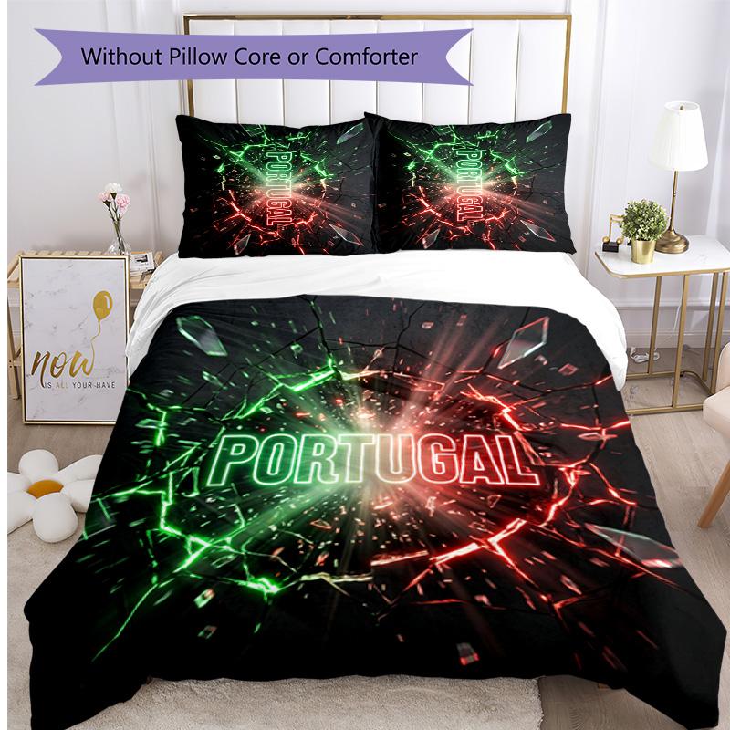 Portugal Football Printed Bedding 3 Piece Set Cozy Breathable Bed Cover Set as Housewarming Holiday Gift