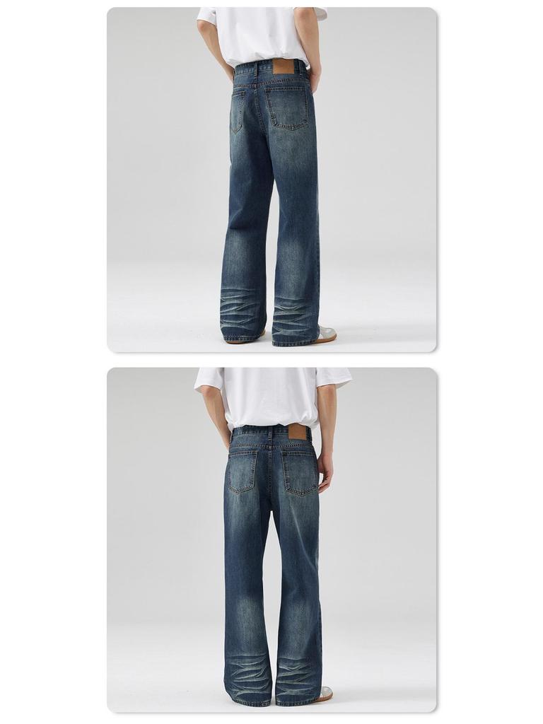 LKTM Джинсы унисекс в американском ретро-стиле, темно-синие, микроклеш, с потертостями, длинные