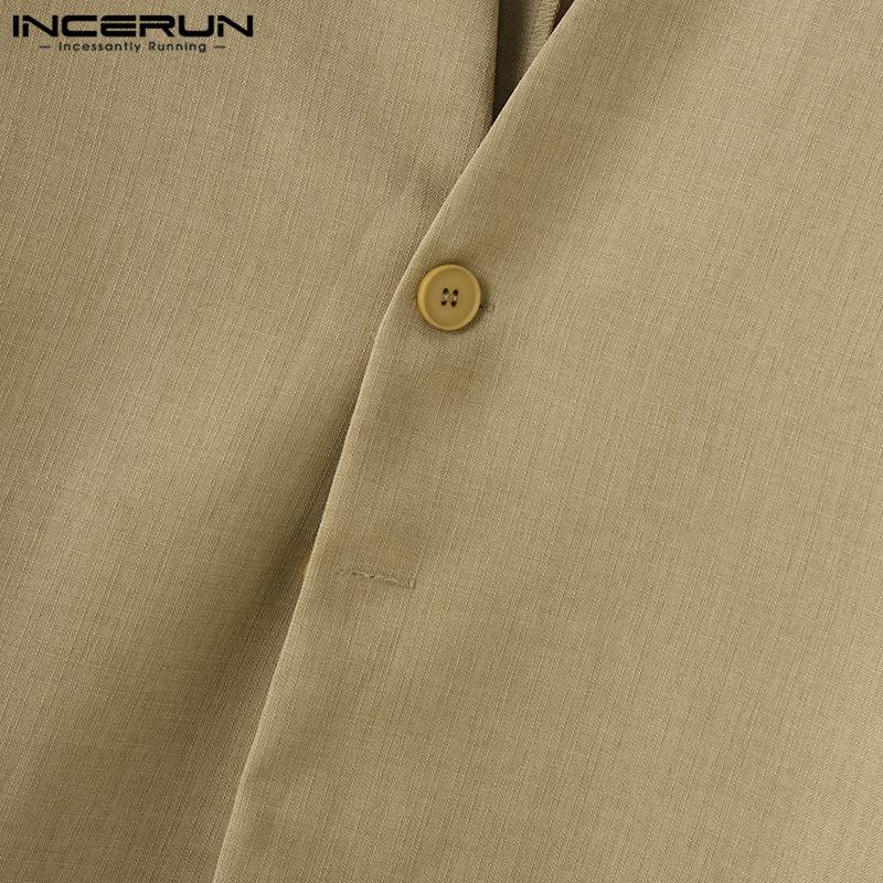 INCERUN Мужские тонкие пиджаки без воротника с длинным рукавом на одной пуговице