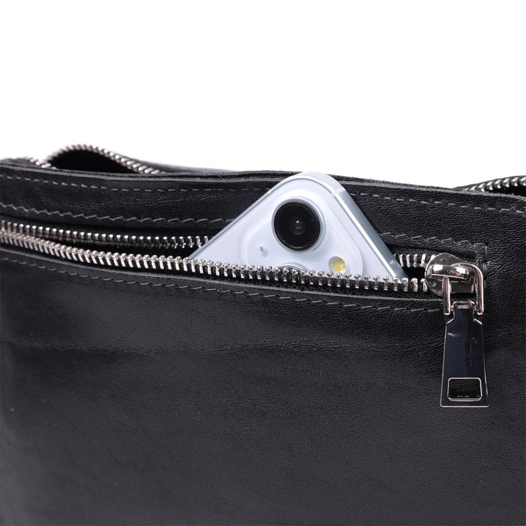 Rectangular Banana Bag Made of High Quality Genuine Leather GRANDE PELLE Bag 22576 Black