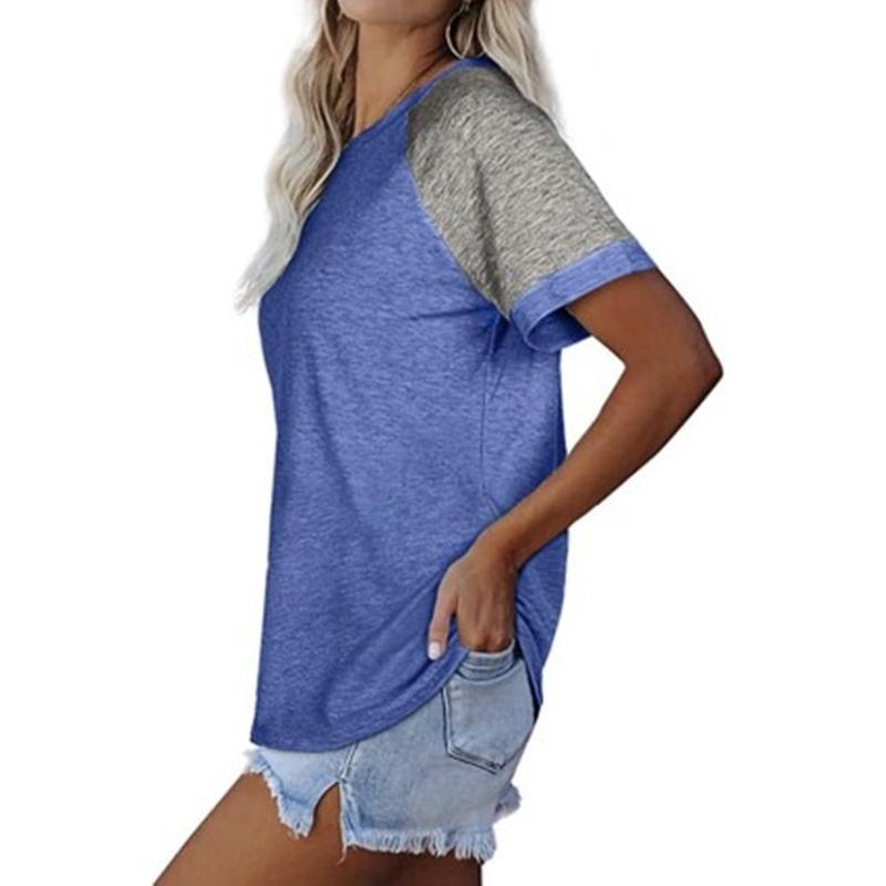 2026 Spring/Summer New Round Neck Color Block Short Sleeve Women's T-Shirt Top